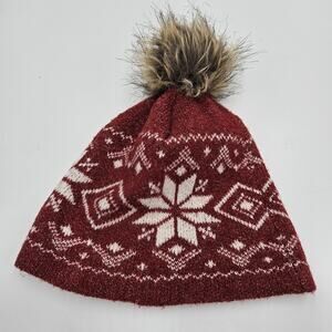 Christian Siriano Snowflake Fair Isle Beanie Faux Pom Pom Winter Skier Sledding